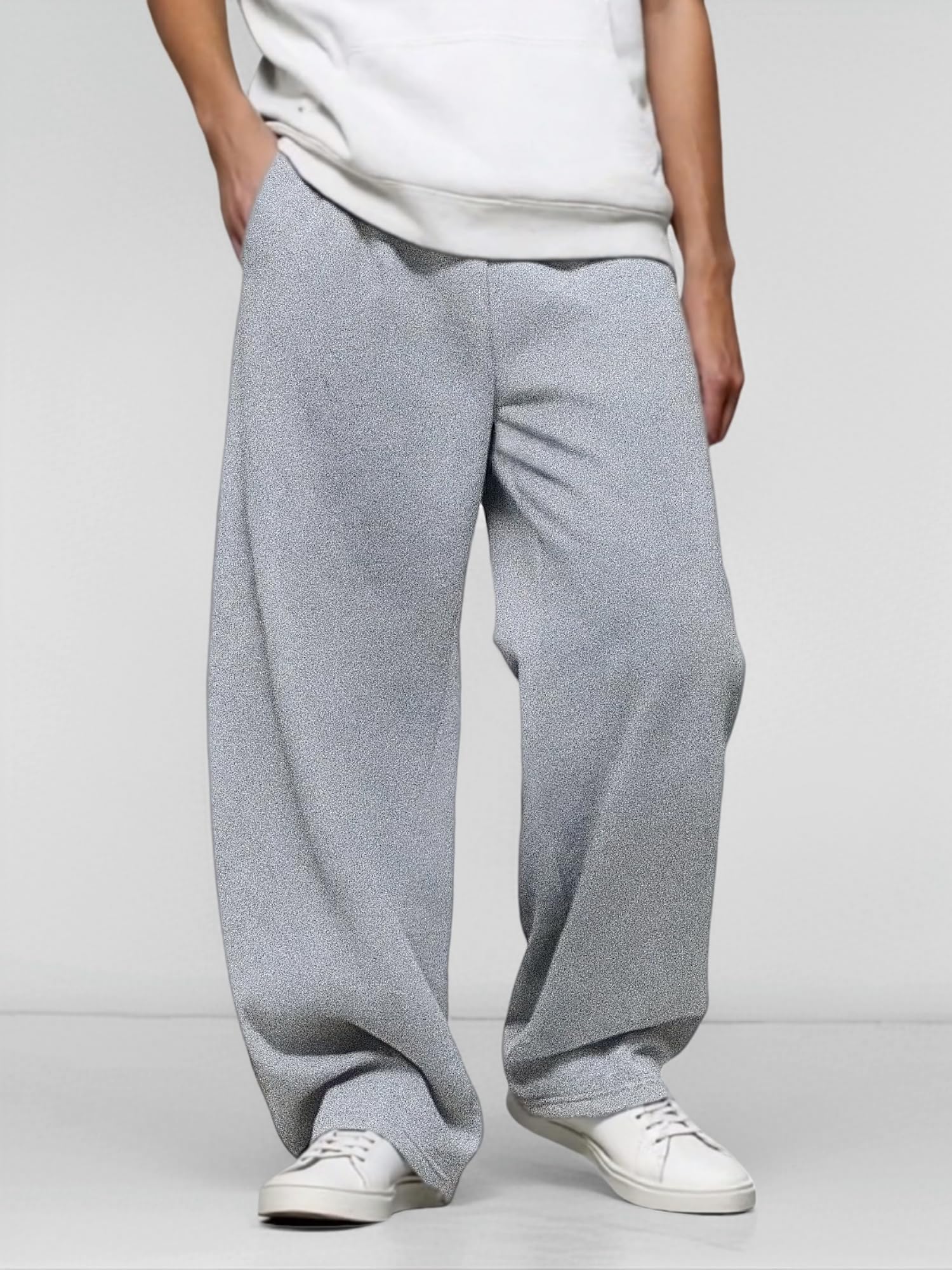 LuminBlaze Men’s Baggy Sweatpants with Elastic Drawstring Waist, Breathable Wide-Leg Casual Loose Cotton Joggers Deep Pockets Grey