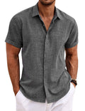 COOFANDY Men's Beach Linen Shirt Business Shirts Fitted Casual Shirt Short Sleeve Summer Vacation Dark Grey