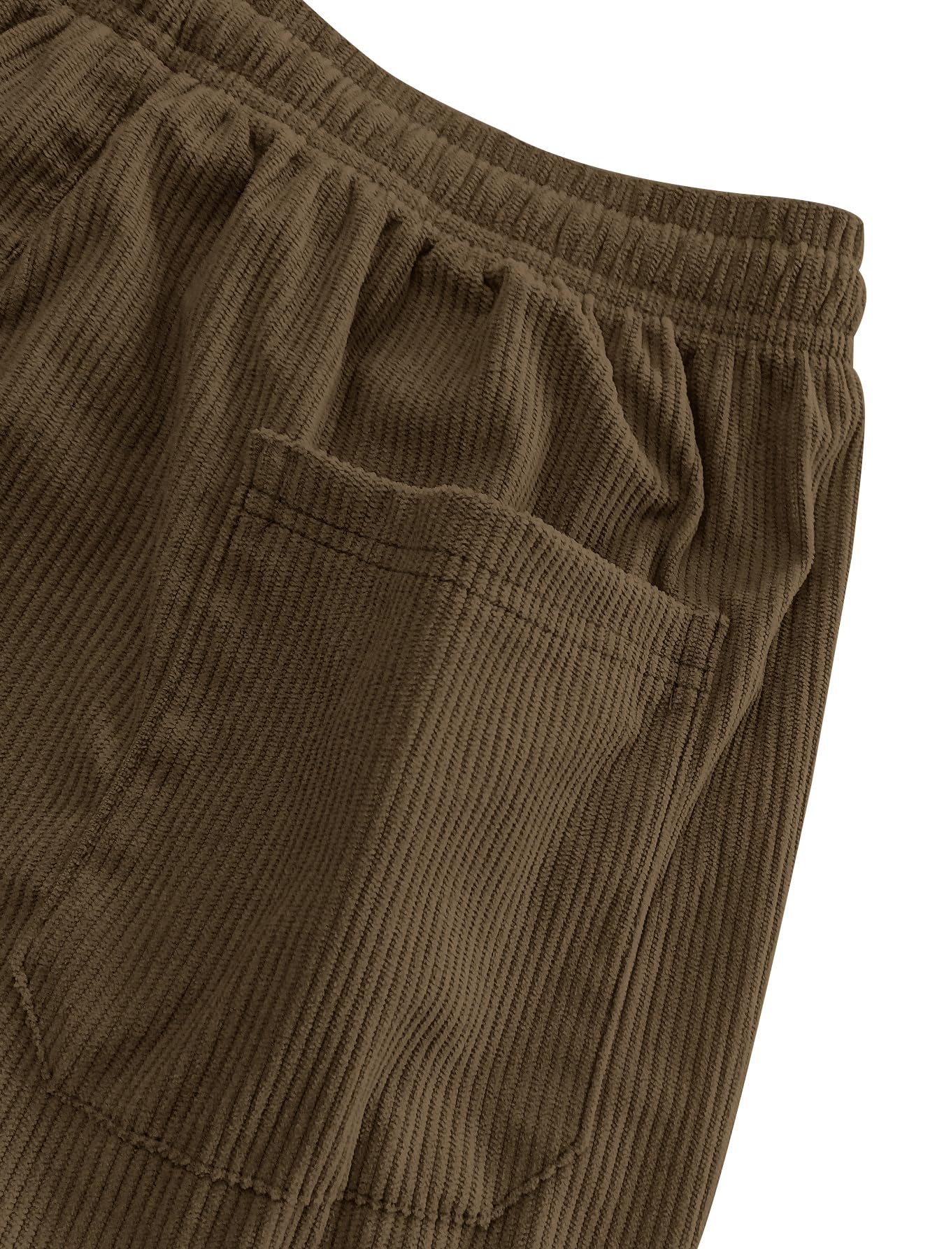 Hidkat Mens Corduroy Casual Pants Fashion Loose Fit Wide Leg Pants Straight Sweatpants Elastic Waist Drawstring Brown