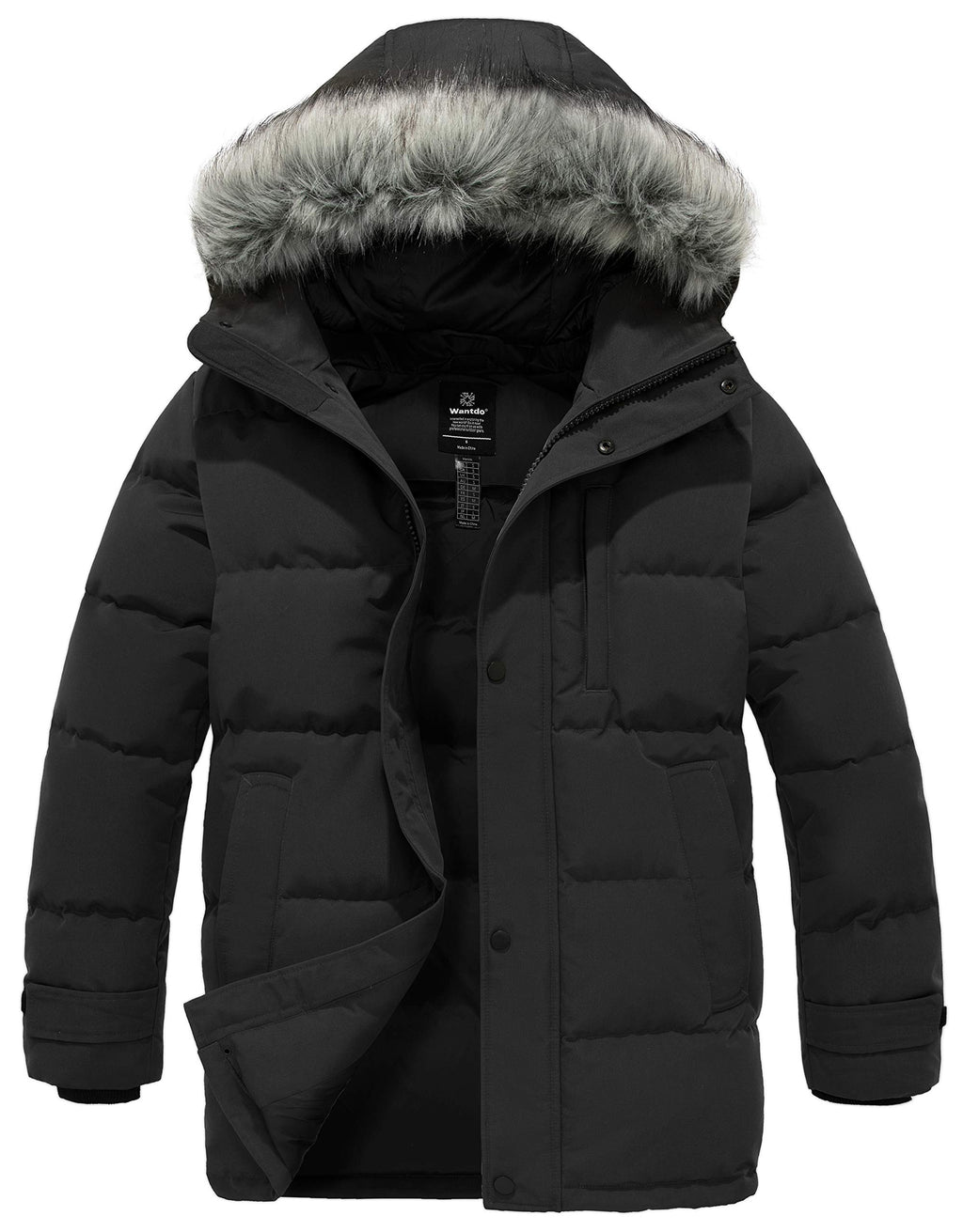 wantdo Men's Puffer Jacket With Hood Bubble Jacket Heavy Winter Coats (Black, Medium)