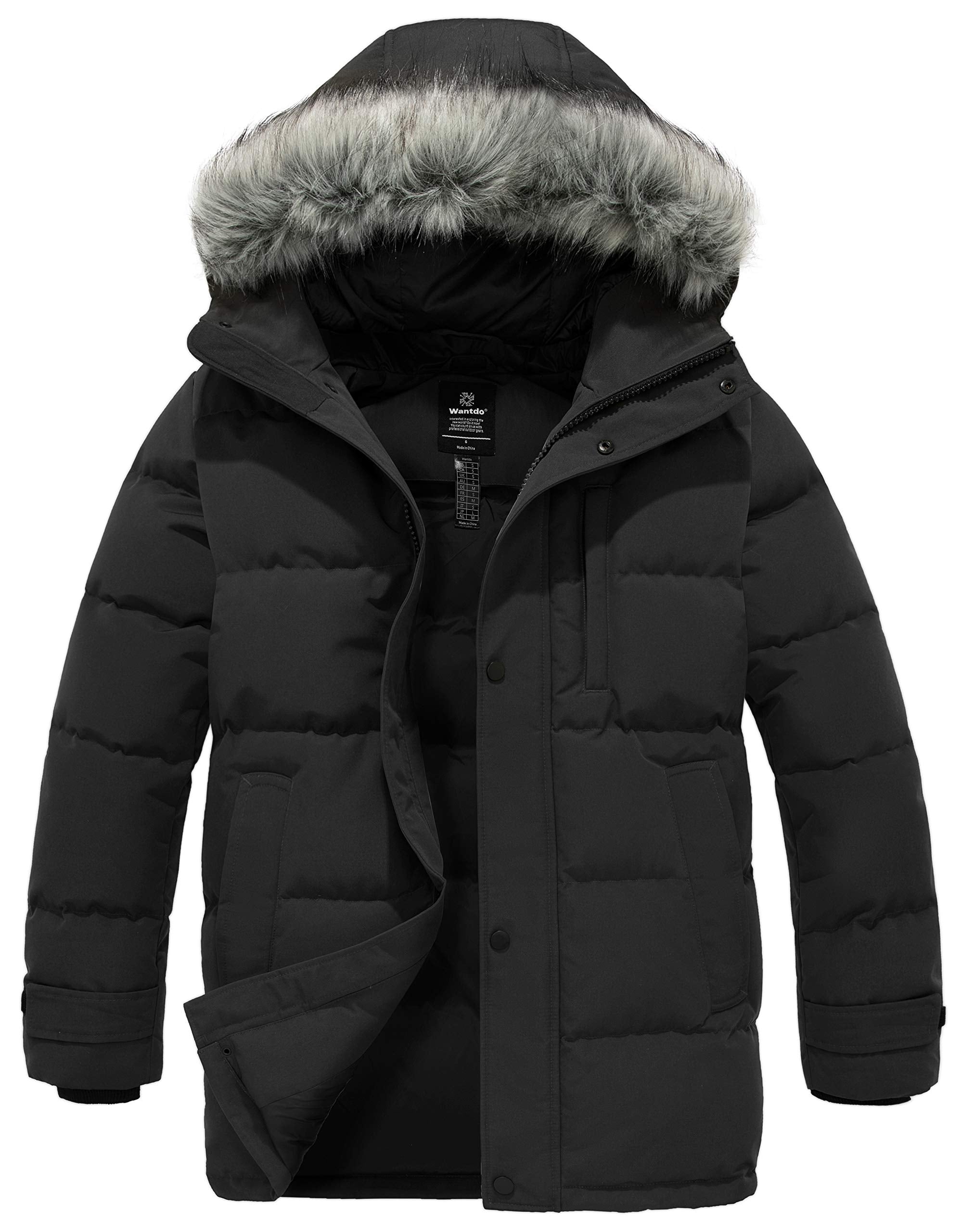 wantdo Men's Puffer Jacket With Hood Bubble Jacket Heavy Winter Coats (Black, Medium)