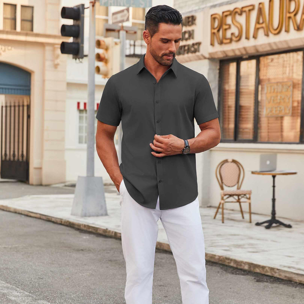 COOFANDY Mens Casual Button Down Shirts Business Formal Dress Shirts for Men 2025 Summer Wedding Shirt Dark Grey