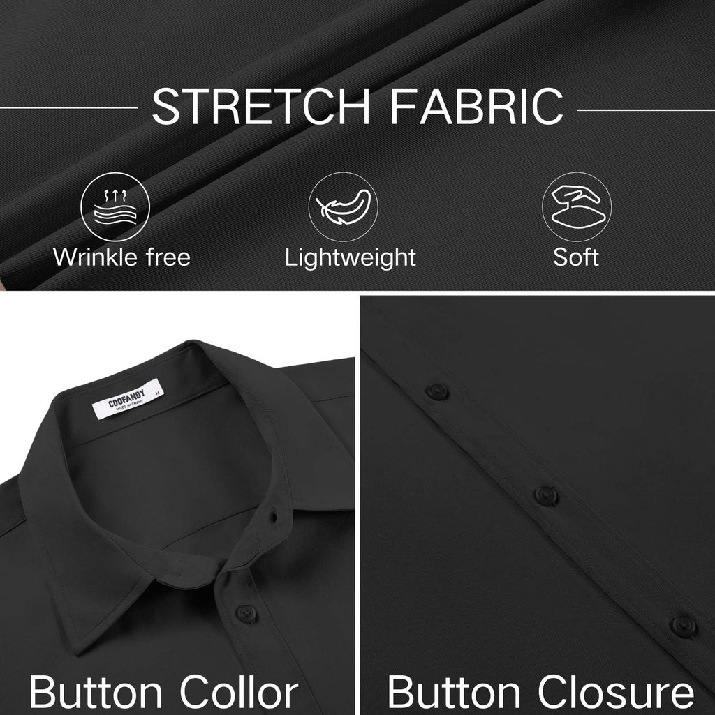 COOFANDY Mens Casual Button Down Shirts Business Formal Dress Shirts for Men 2025 Summer Wedding Shirt Dark Grey