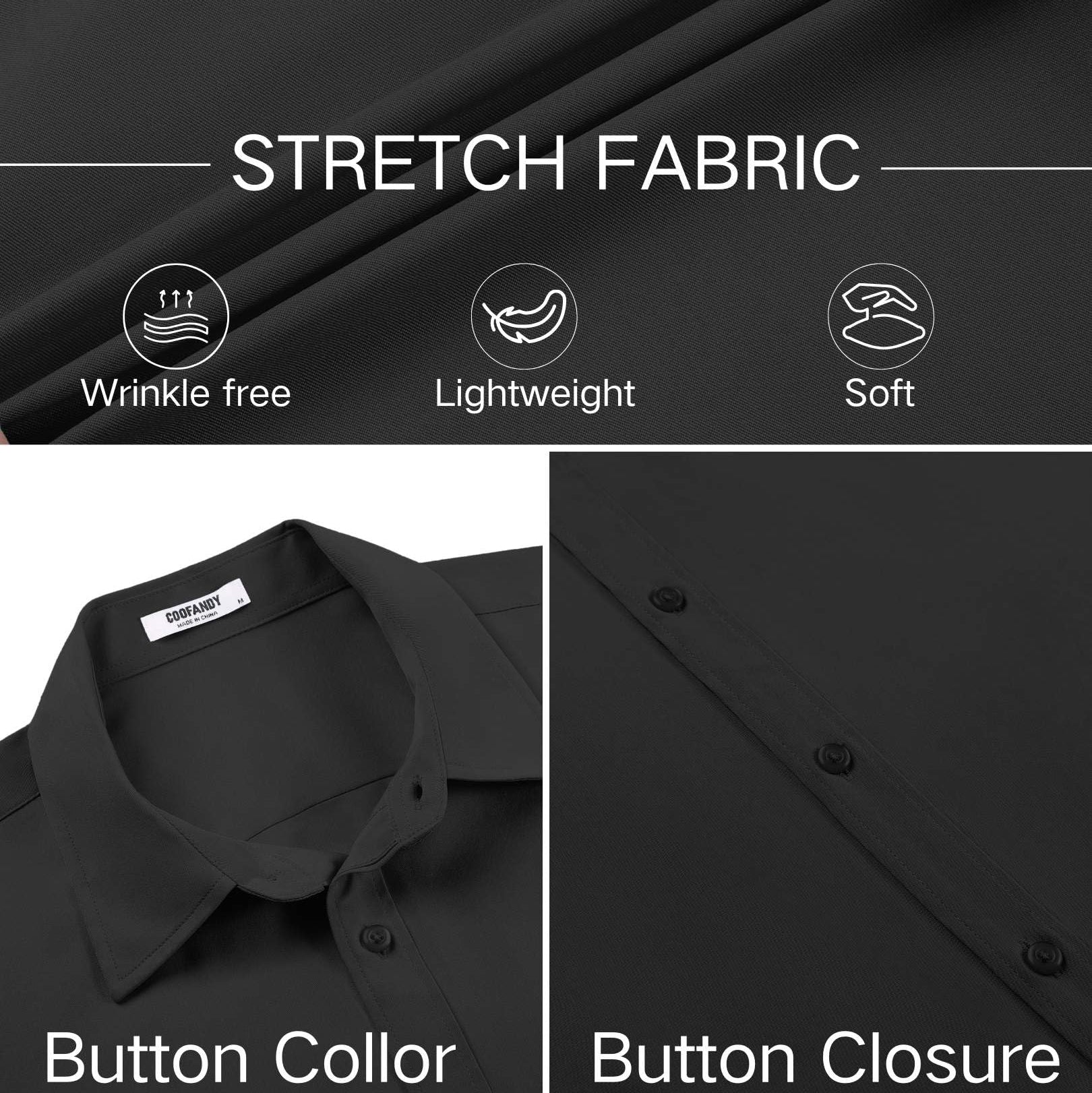 COOFANDY Mens Casual Button Down Shirts Business Formal Dress Shirts for Men 2025 Summer Wedding Shirt Dark Grey