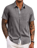 COOFANDY Men's Button Down Shirt Short Sleeve Casual Shirt Wrinkle Free Dress Shirt A-Dark Grey