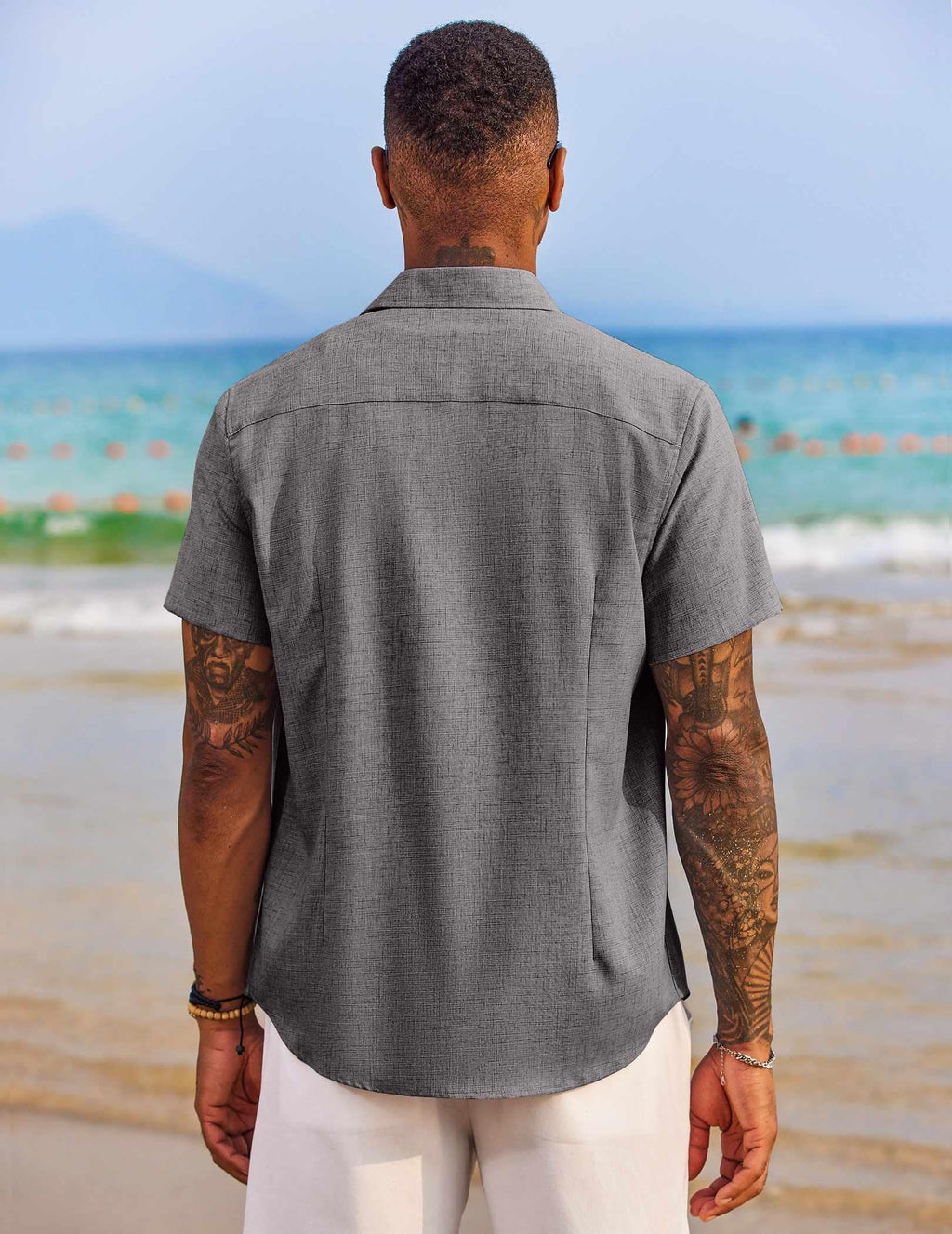 COOFANDY Men's Button Down Shirt Short Sleeve Casual Shirt Wrinkle Free Dress Shirt A-Dark Grey