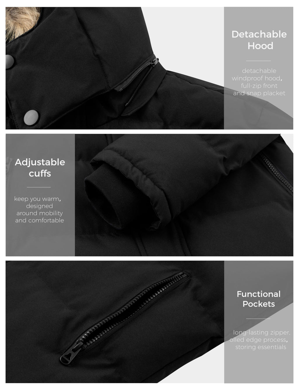 wantdo Men's Winter Jacket Black Puffer Jackets Winter Coat with Hood (Black, Medium)