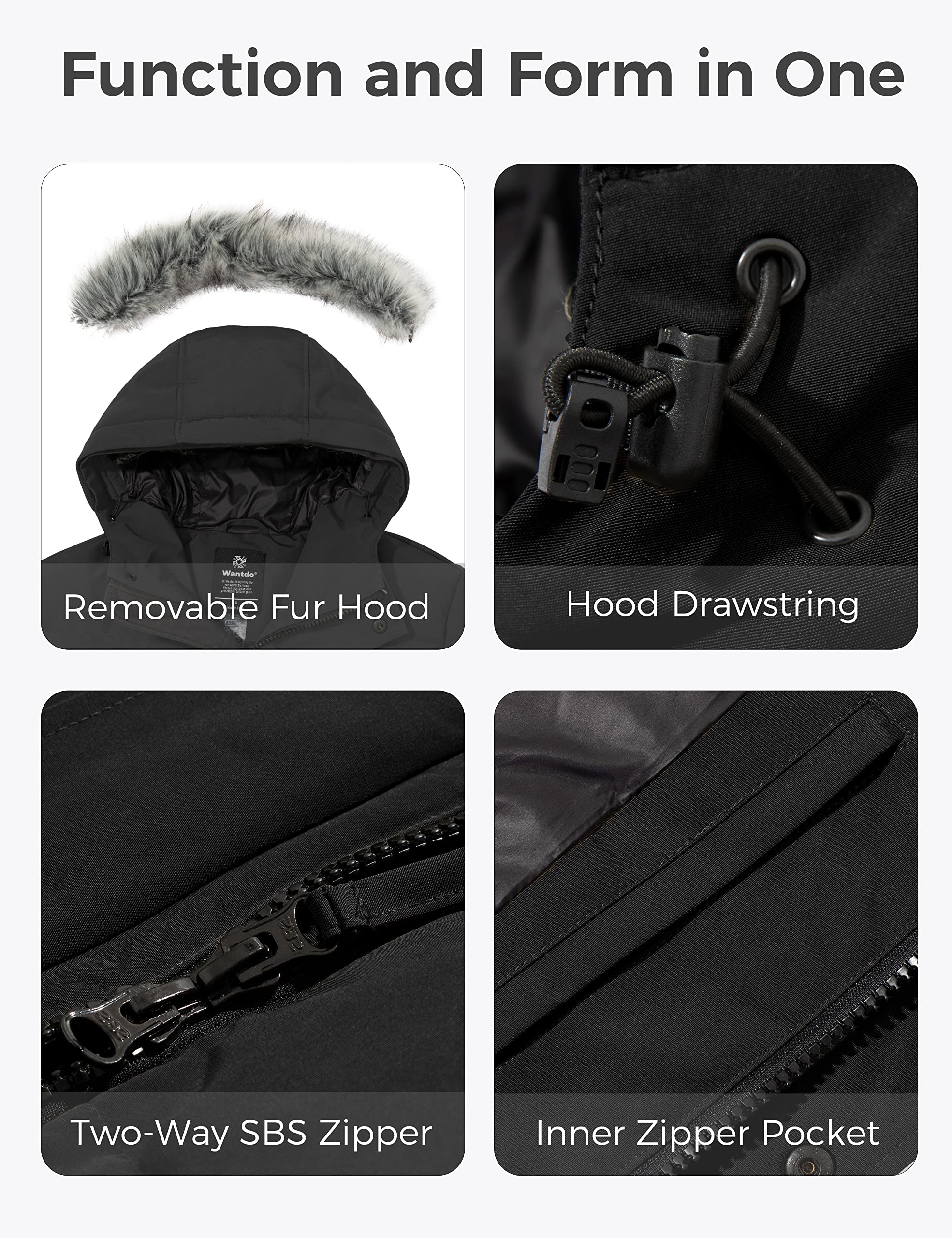 wantdo Men's Puffer Jacket With Hood Bubble Jacket Heavy Winter Coats (Black, Medium)