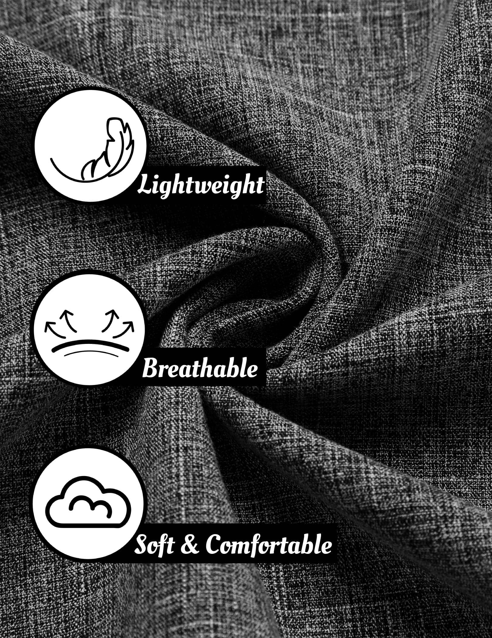 COOFANDY Men's Beach Linen Shirt Business Shirts Fitted Casual Shirt Short Sleeve Summer Vacation Dark Grey