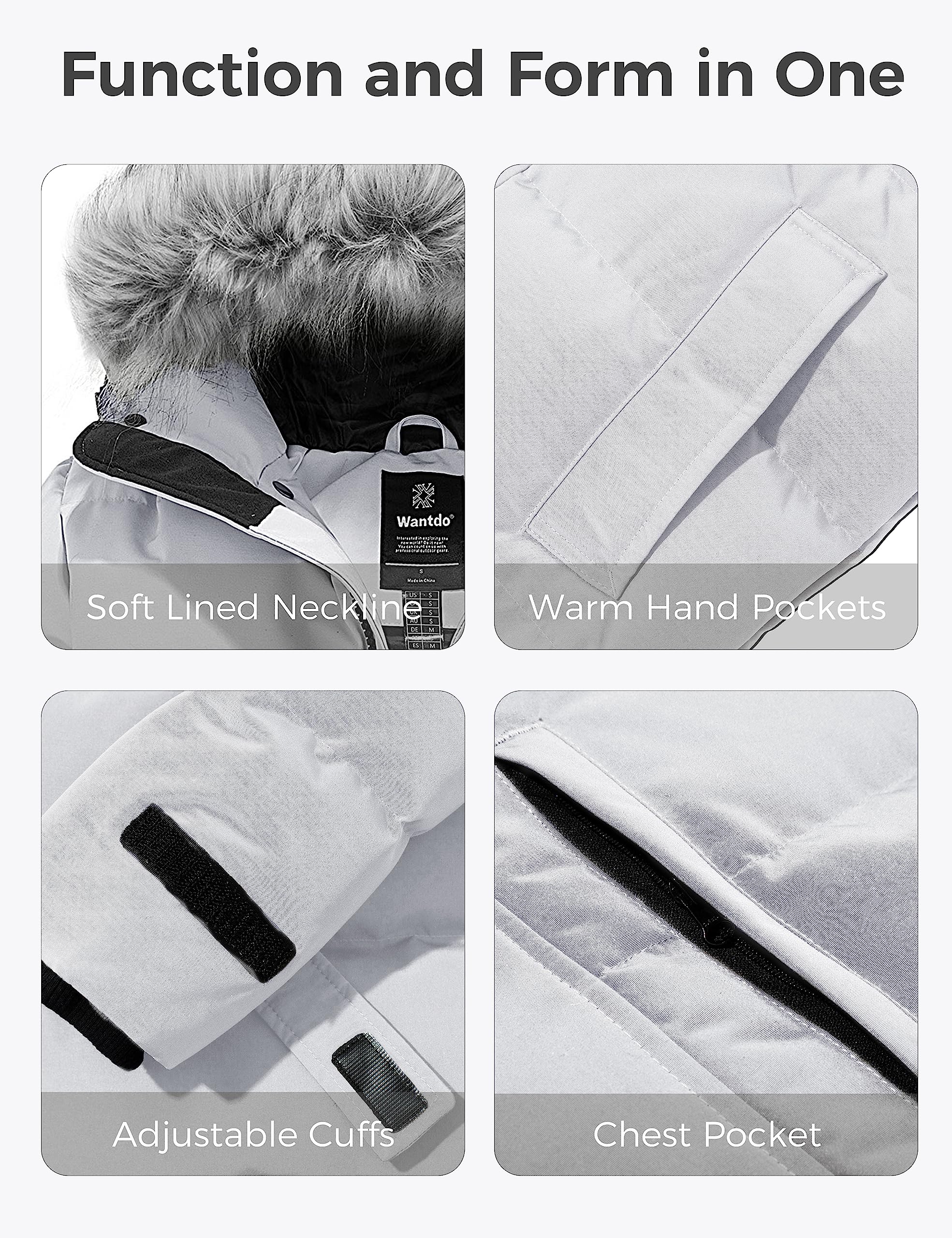 wantdo Men's Winter Coats Thick Bubble Jackets Waterproof Rain Jackets (White, Medium)