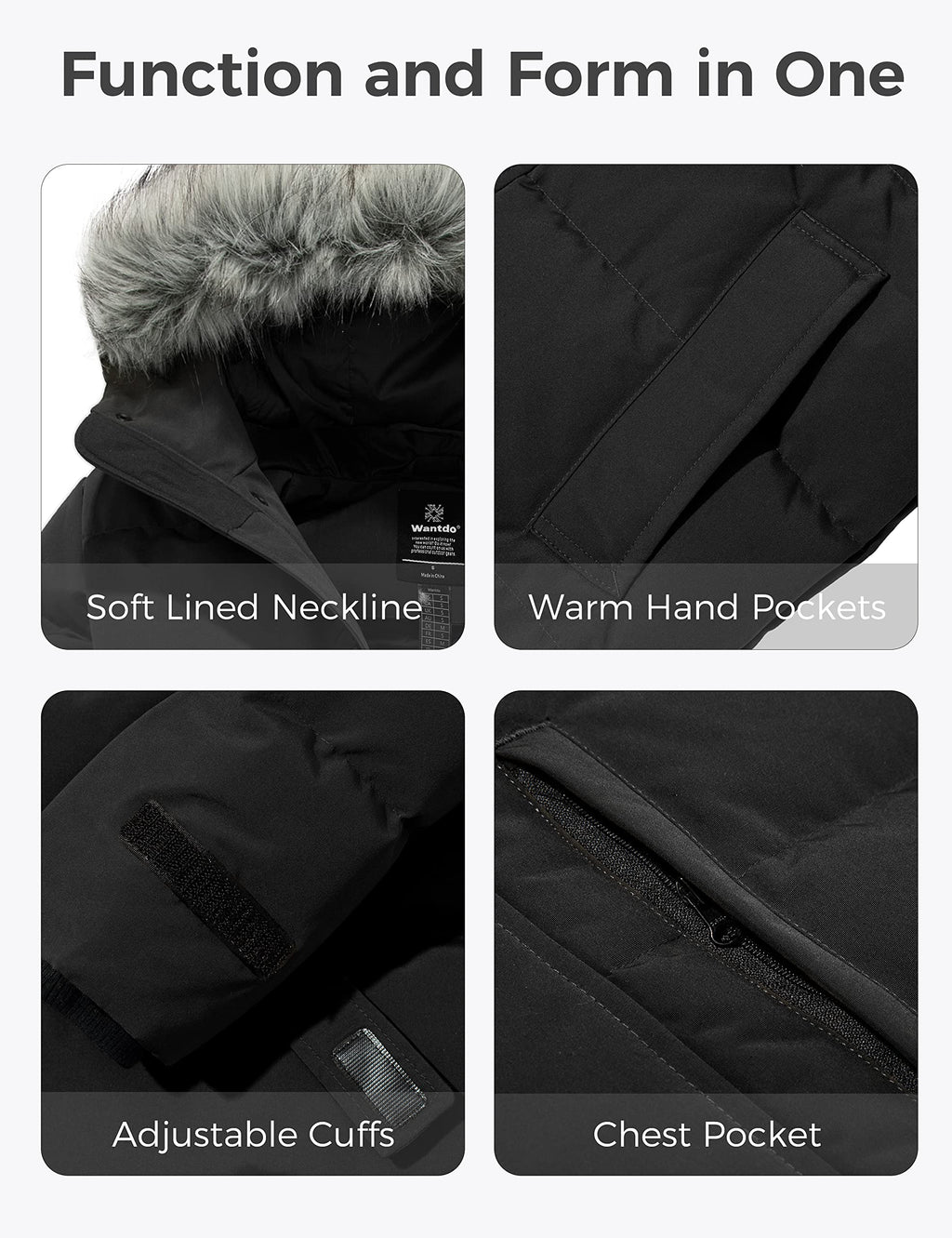 wantdo Men's Puffer Jacket With Hood Bubble Jacket Heavy Winter Coats (Black, Medium)
