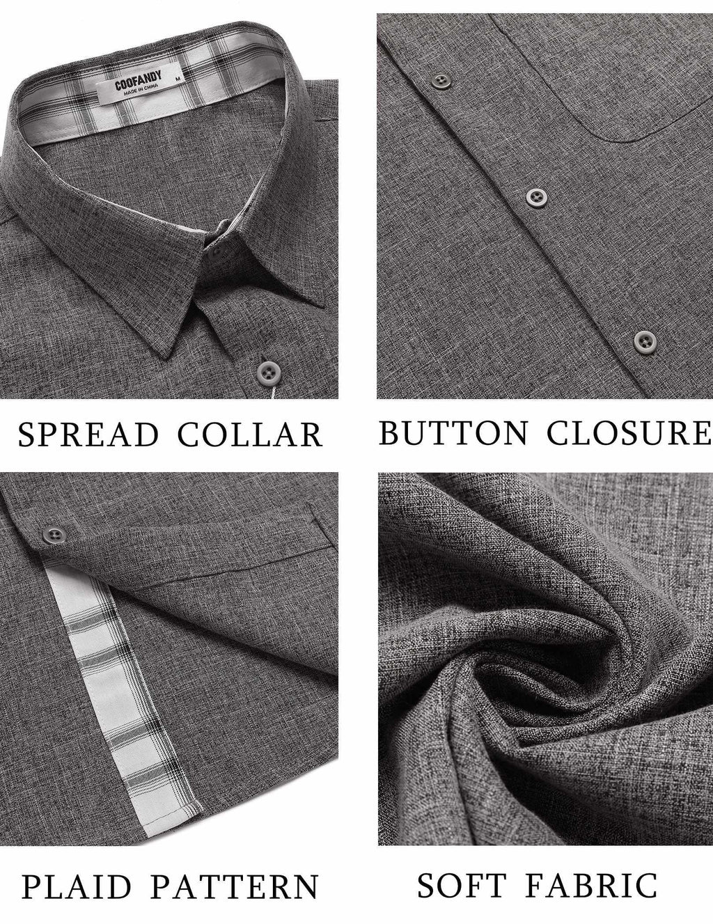 COOFANDY Men's Button Down Shirt Short Sleeve Casual Shirt Wrinkle Free Dress Shirt A-Dark Grey