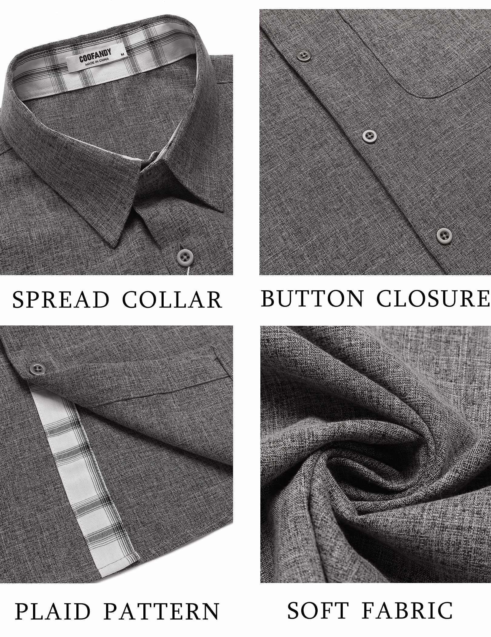 COOFANDY Men's Button Down Shirt Short Sleeve Casual Shirt Wrinkle Free Dress Shirt A-Dark Grey